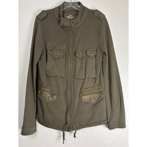 Twisted Heart Green Studded Utility Jacket Fleece Military Cargo Medium 2155